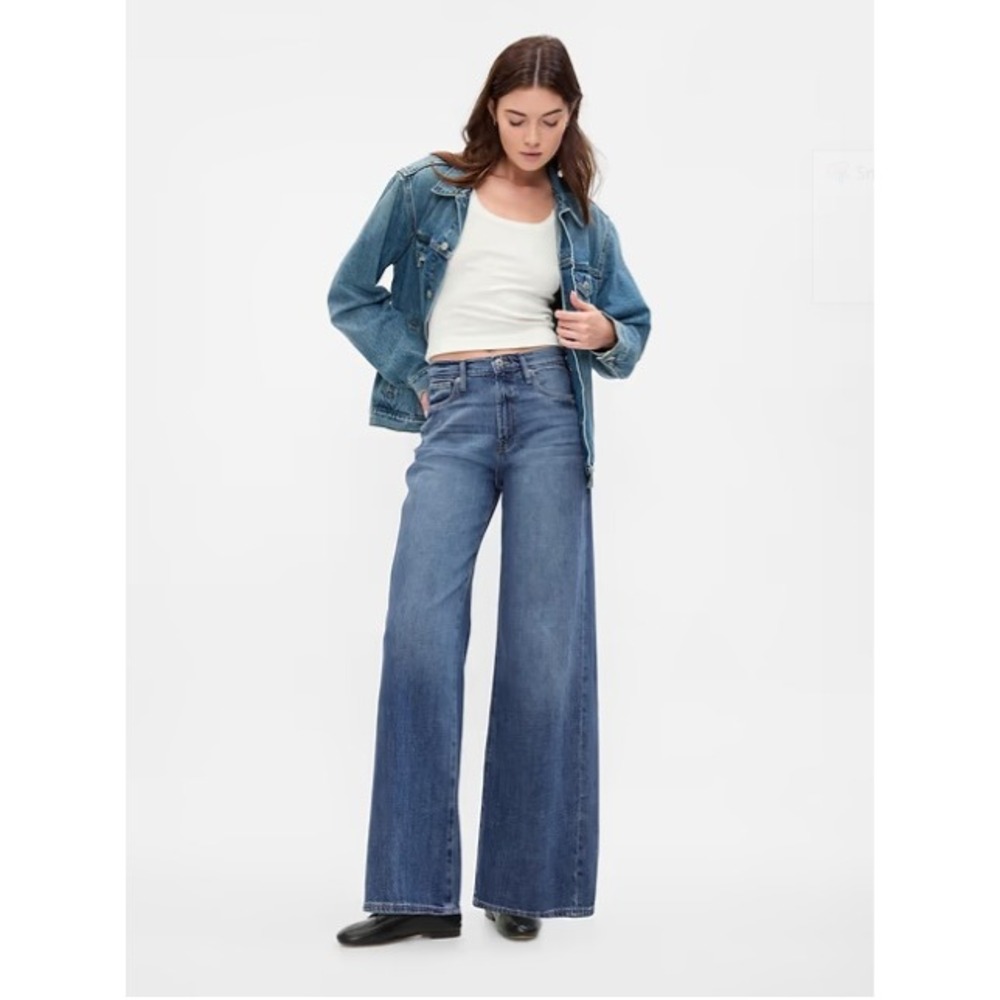 Gap High Rise Wide Leg Jeans Medium Wash Blue 100% Cotton Rigid Denim 8/29 Long